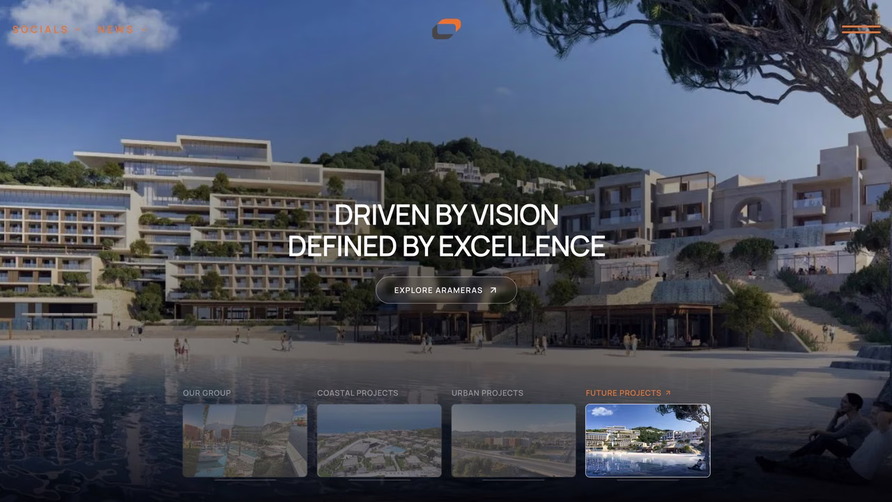 Concord Group homepage, a beachfront resort at dusk under the line Driven by vision, defined by excellence.