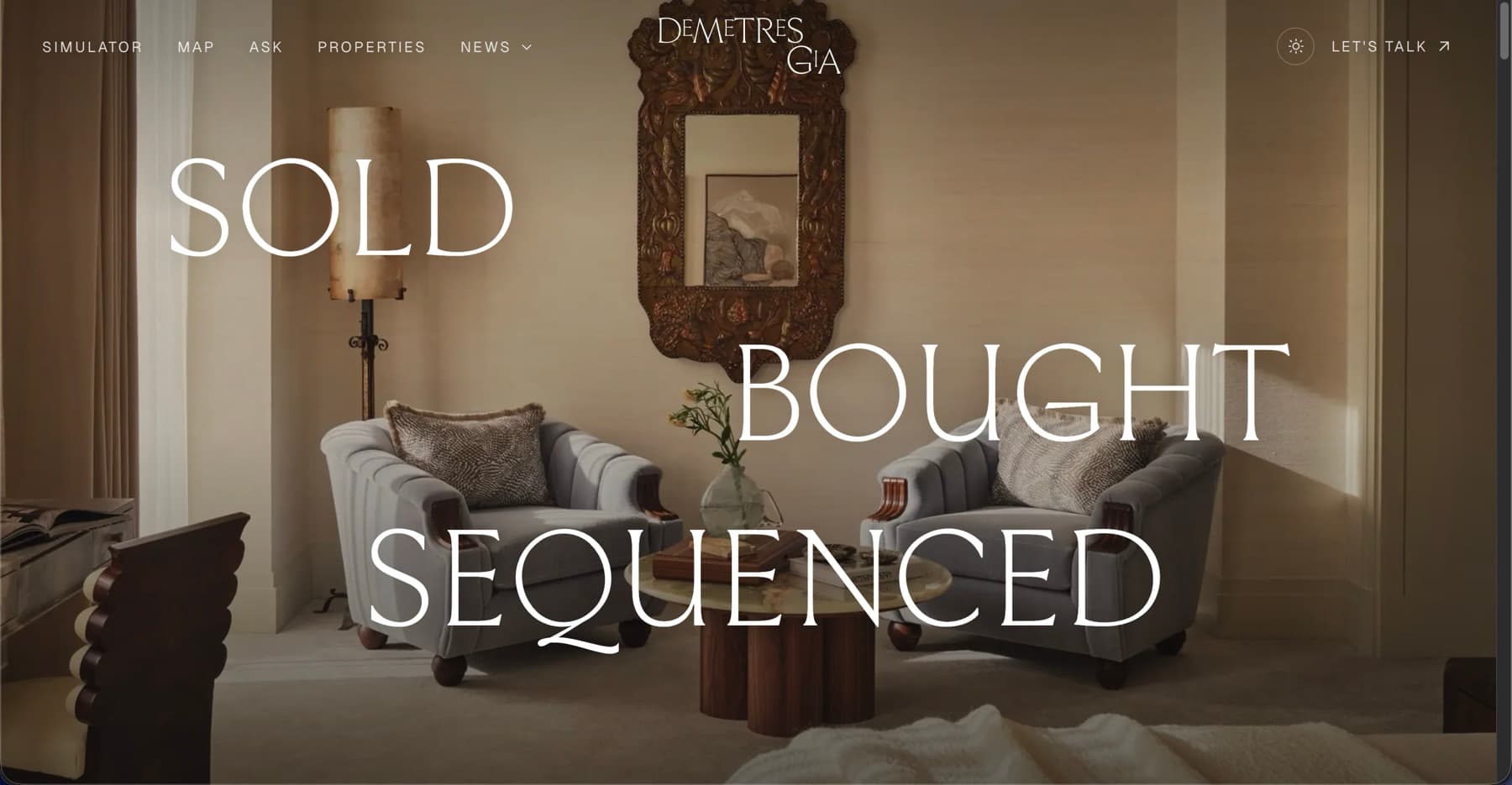 Demetres Gia real estate website showing the Sold, Bought, Sequenced campaign homepage.