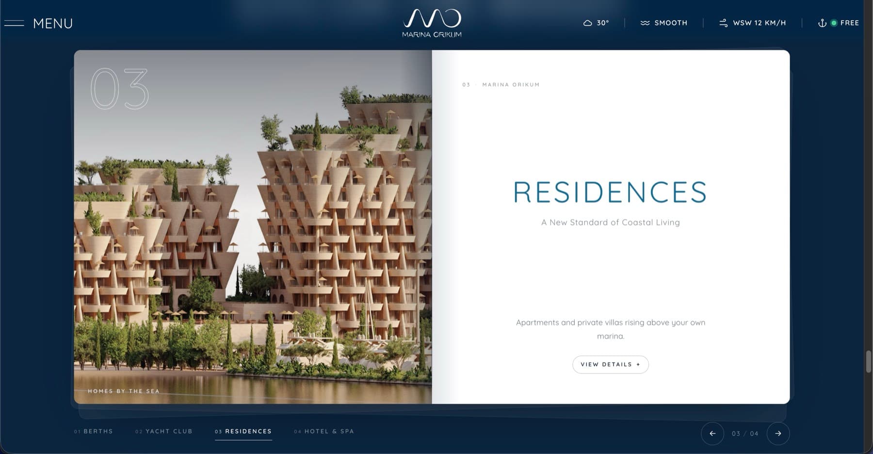 Marina Orikum website showing luxury waterfront residences on the Albanian Riviera.